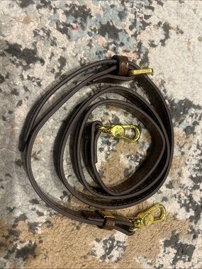 Leather Shoulder Strap with Gold-Tone Hardware - Brown